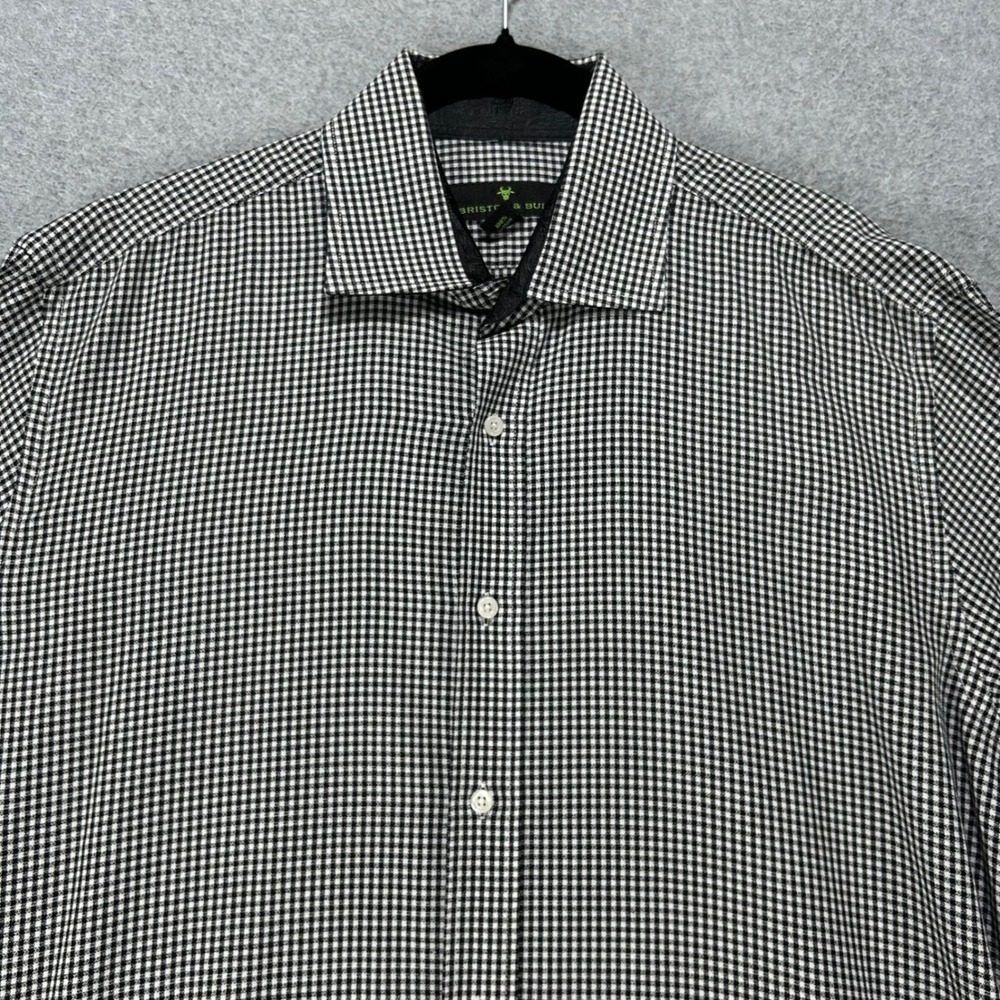 Bristol & Bull Button Down Shirt Mens L Black Gingham Business Casual Classic